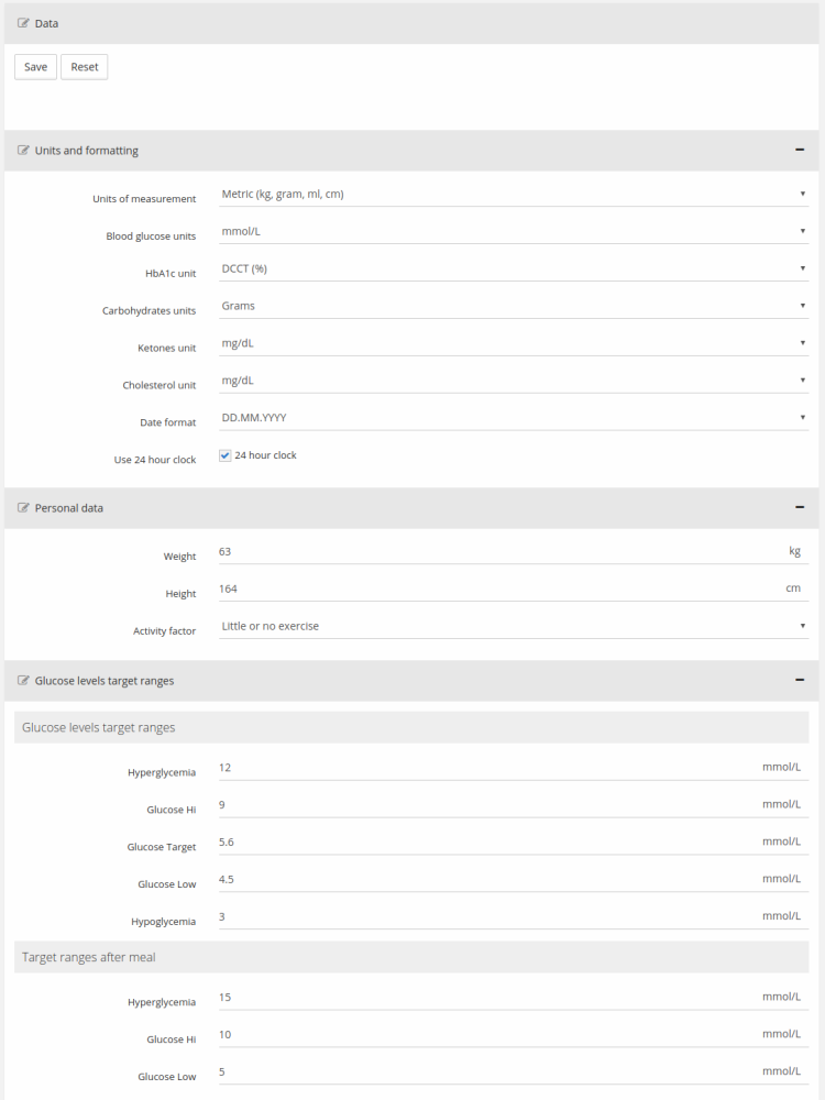 Settings - Diabetes:M User's Guide - Analytics