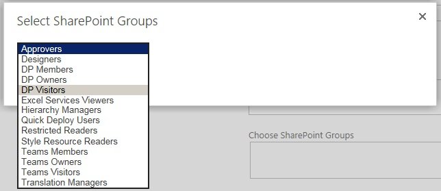 Select SharePoint Group Select SharePoint Group