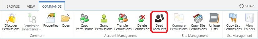 On the Commands tab, click Dead Accounts On the Commands tab, click Dead Accounts