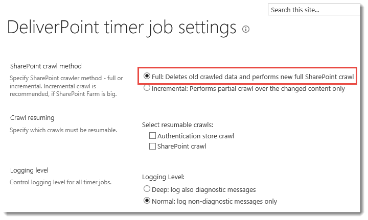 SharePoint crawl method Full SharePoint crawl method Full