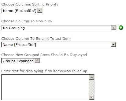 bottom of the Column Configuration section Sorting Priority Group By Column To Be Linked to List Item