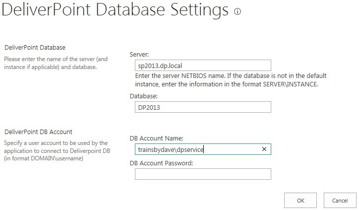 DeliverPoint Configuration Database Settings DeliverPoint Configuration Database Settings