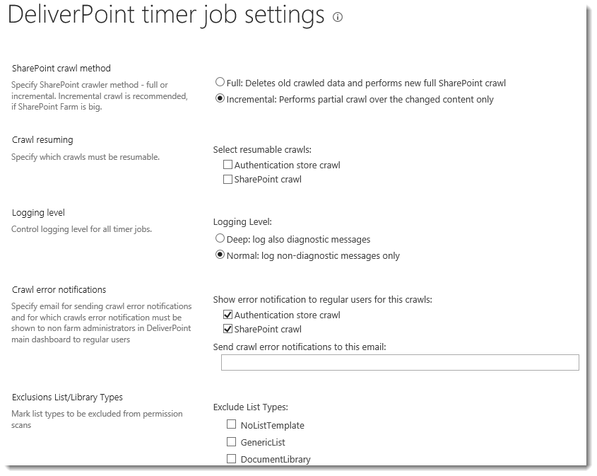 DeliverPoint Configuration Timer Job Settings DeliverPoint Configuration Timer Job Settings