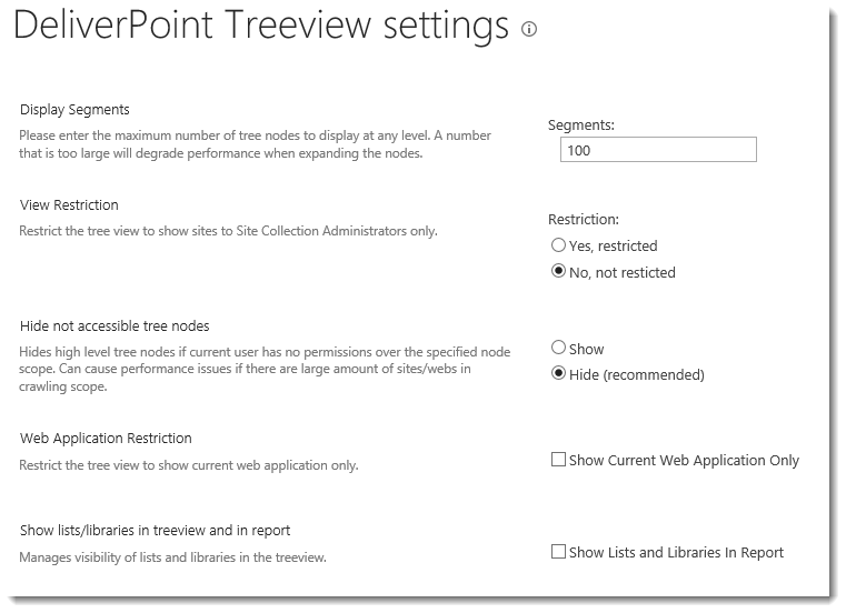 DeliverPoint Configuration Treeview Settings DeliverPoint Configuration Treeview Settings
