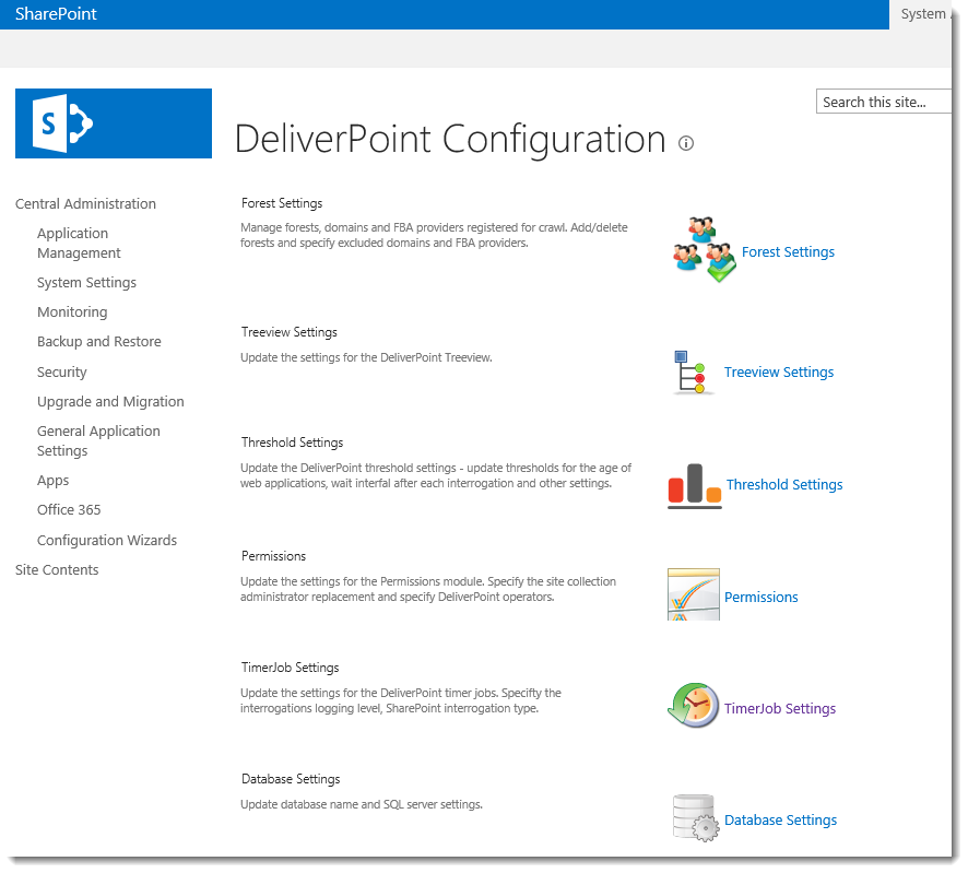 DeliverPoint Configuration Settings Page DeliverPoint Configuration Settings Page