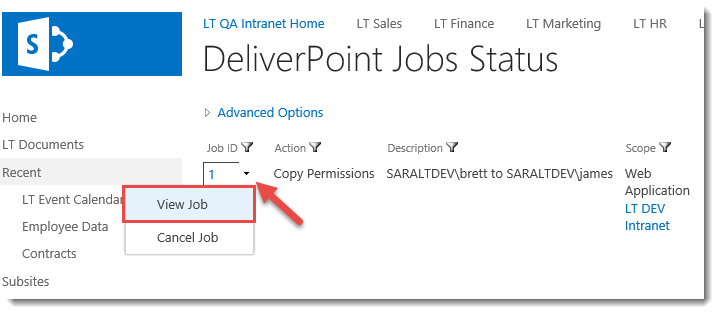 DeliverPoint Job Status Click here to view the Job Details Page