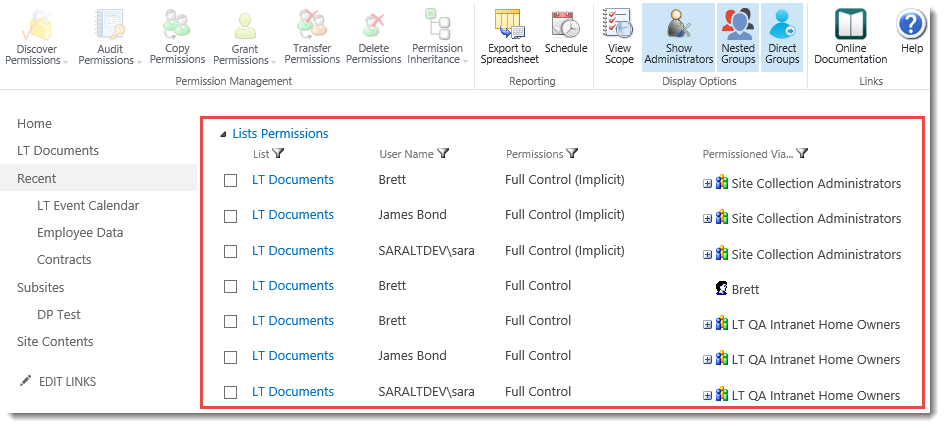 Discover List Permissions Results Page Discover List Permissions Results Page