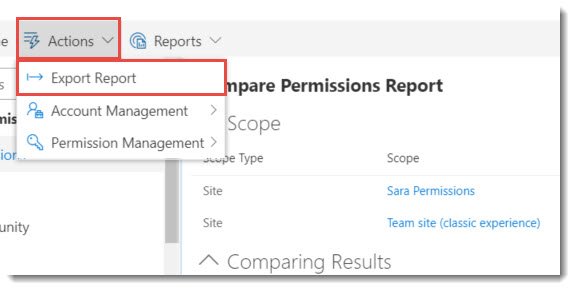 Export Compare Permissions Report Export Compare Permissions Report
