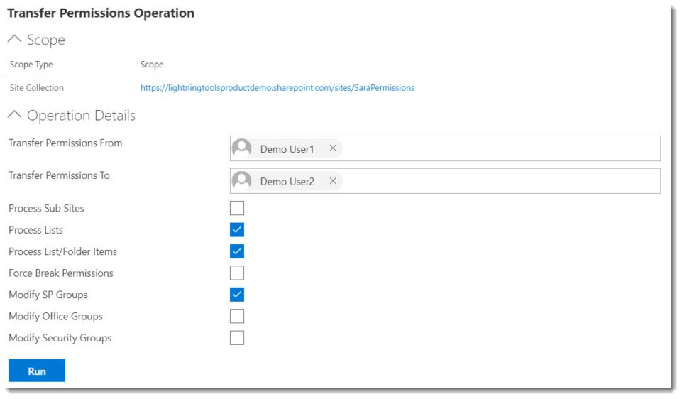 Transfer Permissions Details Transfer Permissions Menu