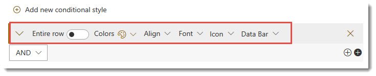 Conditional formatting style options