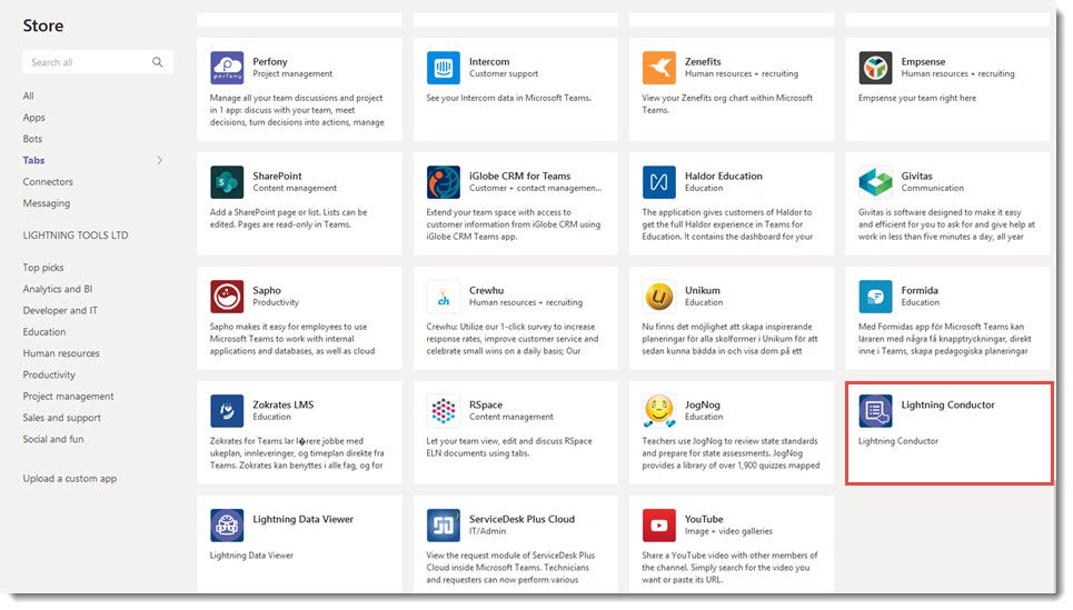 Teams Store Lightning Conductor Teams Store Lightning Conductor