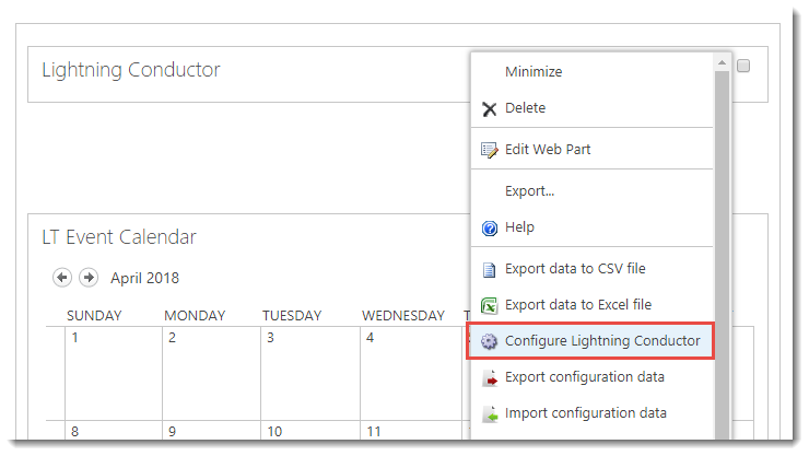 Configure Lightning Conductor Click here to configure the Lightning Conductor