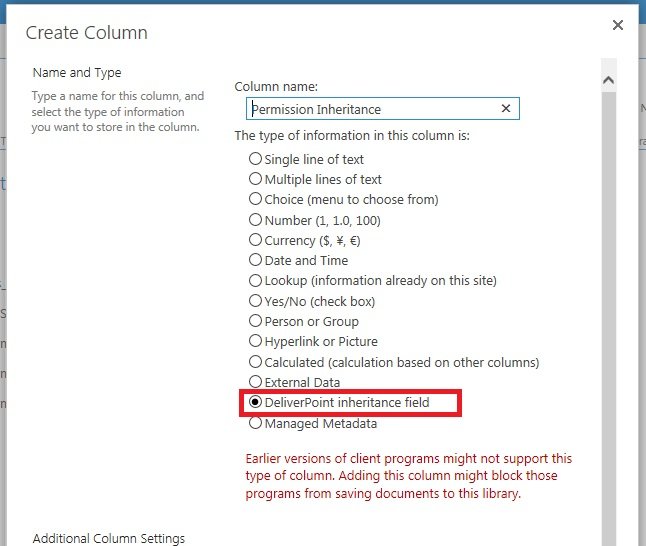 Create Column DeliverPoint Inheritance Field Create Column DeliverPoint Inheritance Field