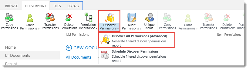 On the DeliverPoint Ribbon tab, click Discover Permissions On the DeliverPoint Ribbon tab, click Discover Permissions
