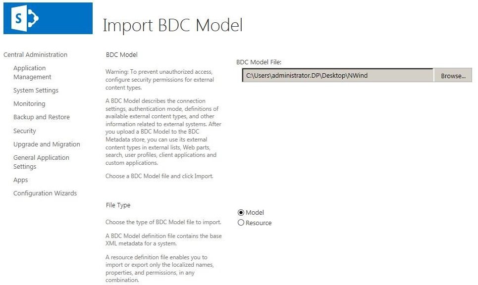Import BDC Model page Browse to where you have saved BDC model, and then click Import.