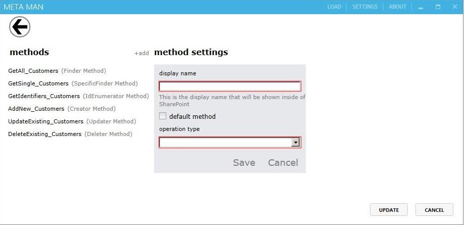 ECT Methods Click Add and then provide the necessary information before clicking Update.