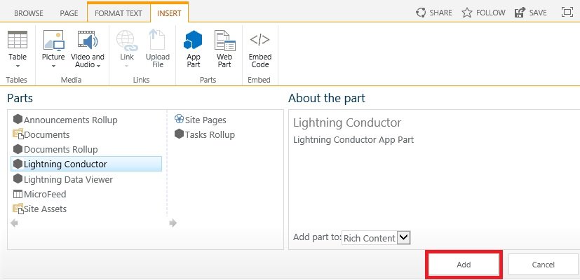 Select App Part, and then click Add Select App Part, and then click Add