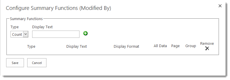 Configure Summary Functions Dialog Configure Summary Functions Dialog