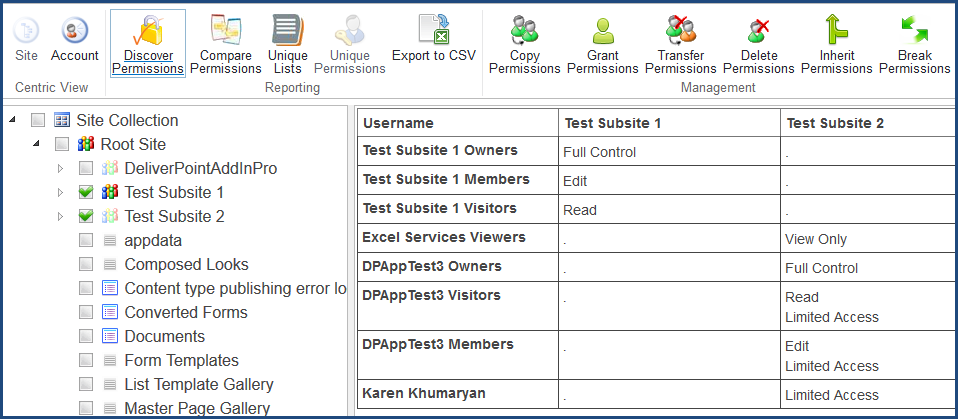 DeliverPoint Add-In Compare Permissions Results DeliverPoint Add-In Compare Permissions Results