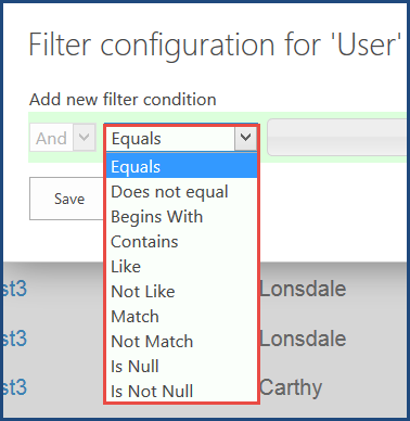 Results Filter Operator Field Results Filter Operator Field