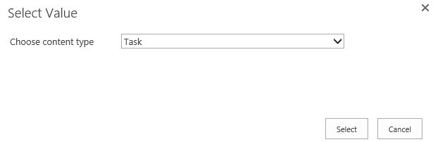 From the Choose content type list, select Task From the Choose content type list, select Task