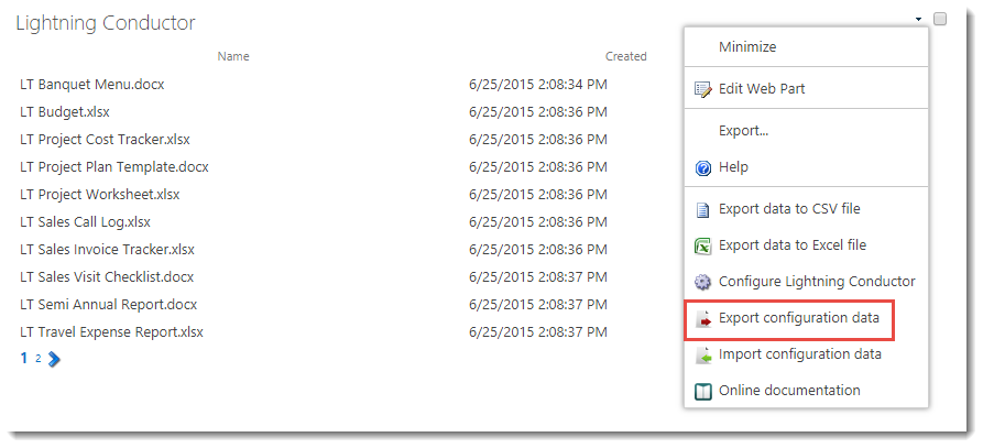 Export configuration data From Web Part menu, click Export Configuration Data