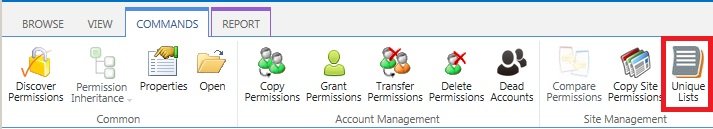 On Commands Ribbon tab, click Unique Lists On Commands Ribbon tab, click Unique Lists