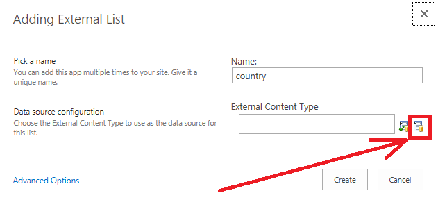 Click the External Content Type picker icon Click the External Content Type picker icon