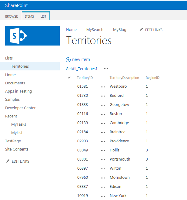 Territories external list Territories external list