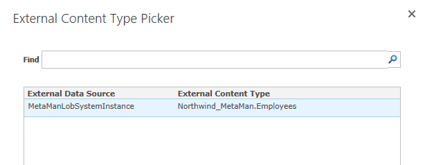 Select the External Content Type Select the External Content Type