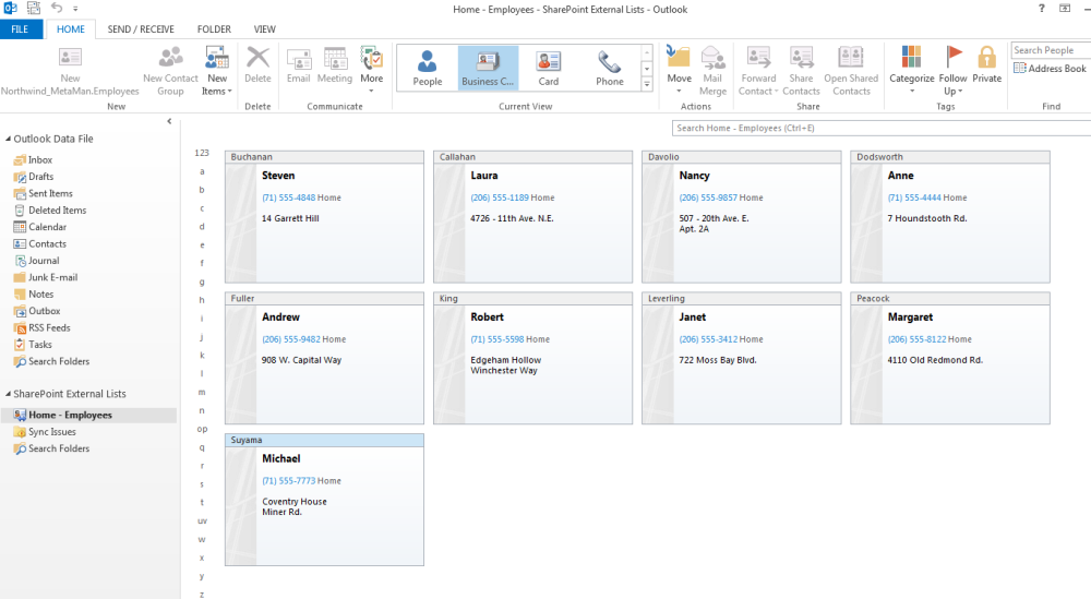 Contents of external list in Outlook Contents of external list in Outlook