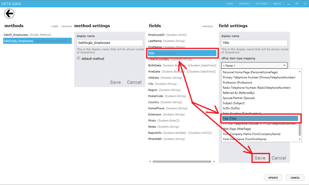 Map field to office item type Map field to office item type
