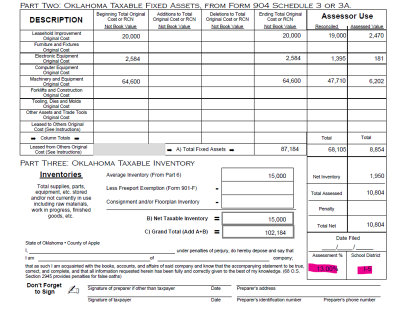OTC Form 901 Personal Property Appraisal File 1