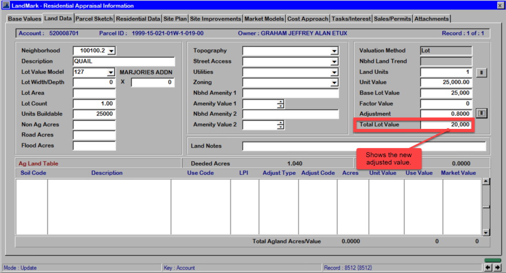 Individual Lot Adjustments Residential Appraisal File 1