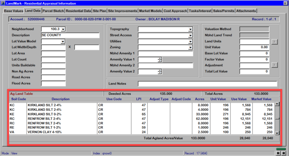 Ag Land Table Residential Appraisal File 1