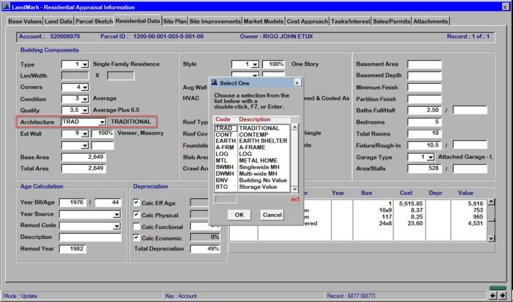 Architecture Table - Residential Appraisal File - 1