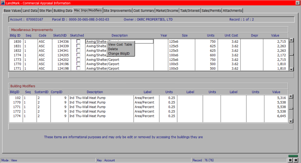 Miscellaneous Improvements/Modifiers - Commercial Appraisal File - 1
