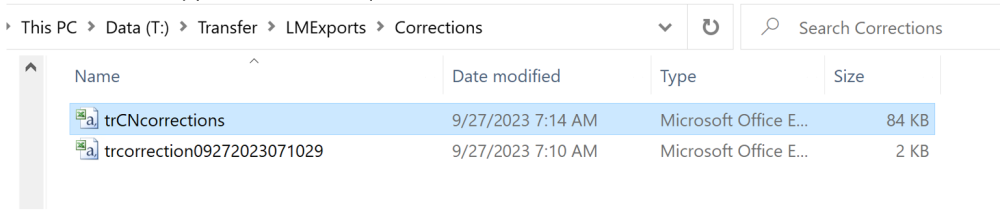Correction File Exporting Corrections - Assessment File - 1