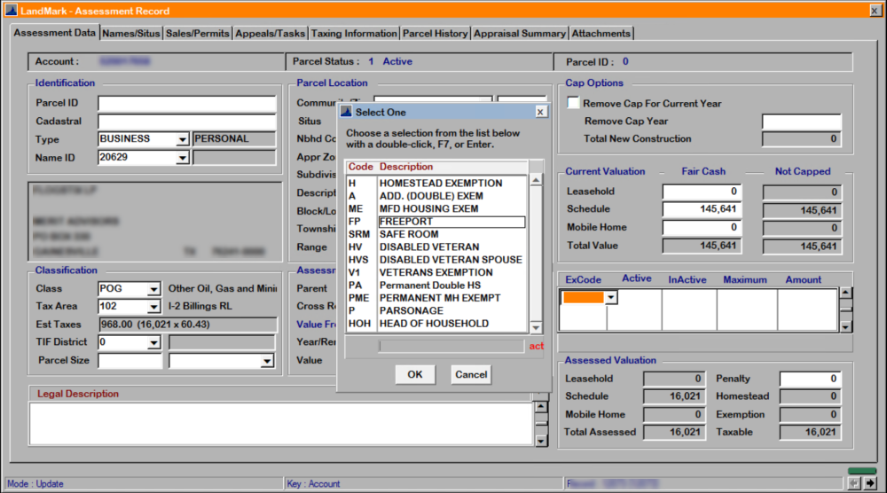 Freeport Exemptions - Personal Property Appraisal File - 1