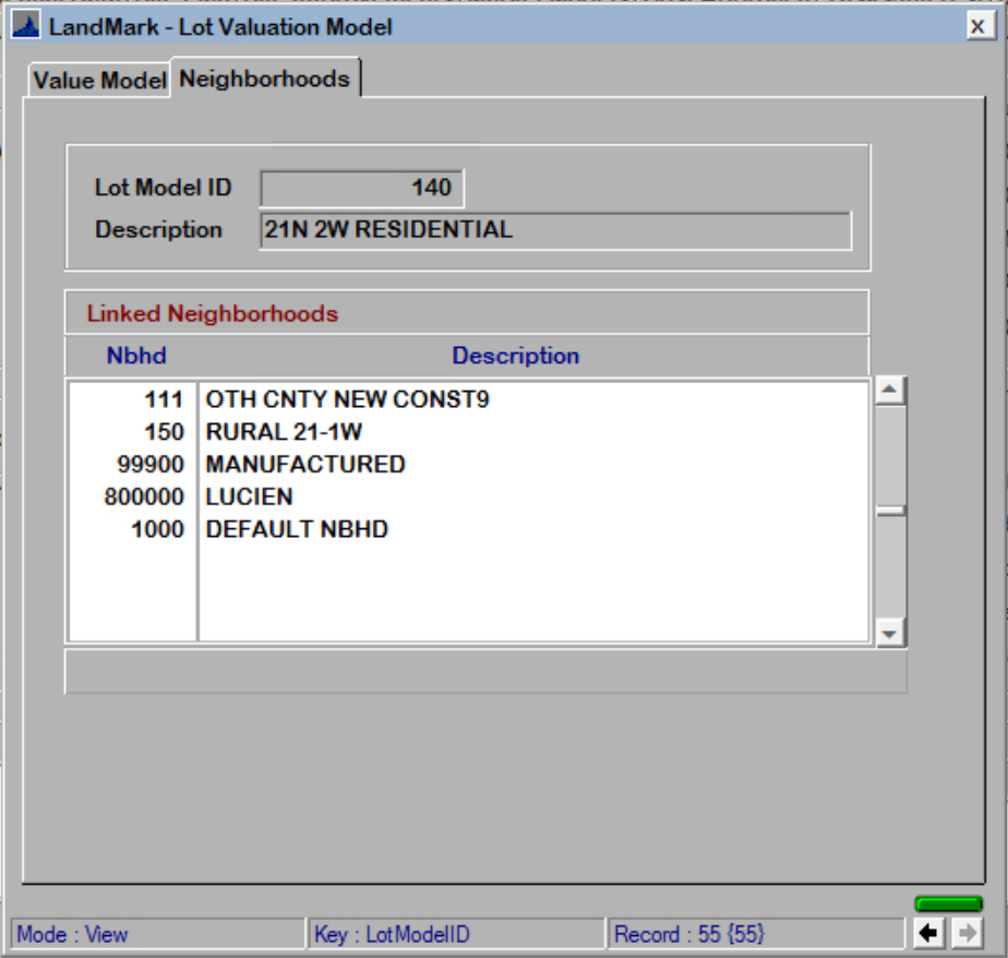 Lot Model Table - Residential Appraisal File - 1