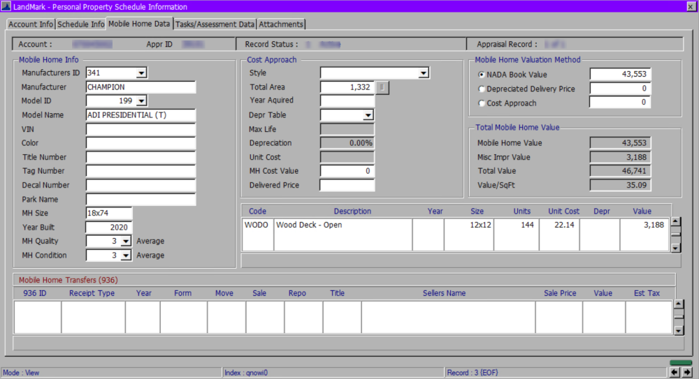 MOBILE HOME DATA Personal Property Appraisal File 1