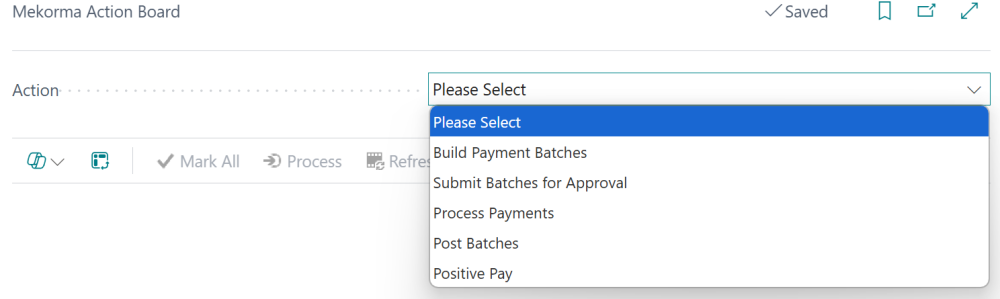 Screenshot of the Action Board home page with the Action options visible.