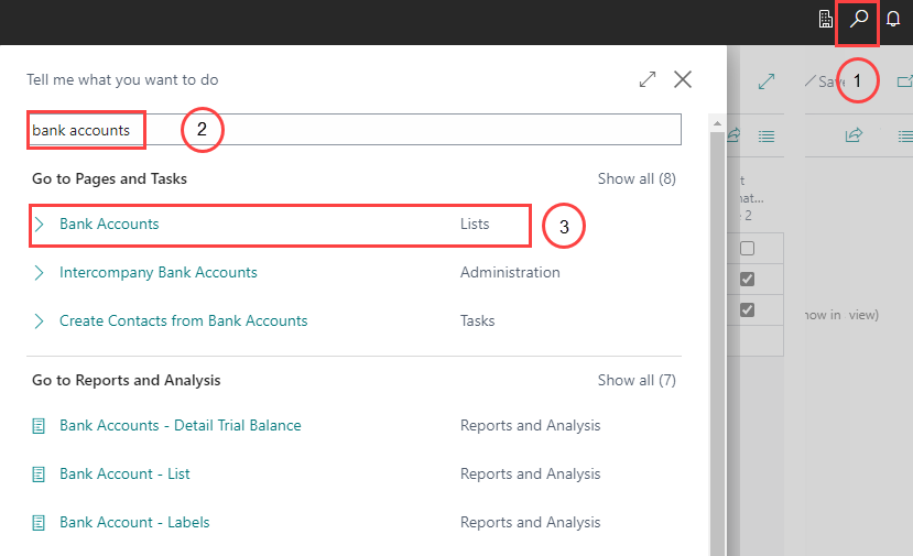 Search for Bank Accounts Search for Bank Accounts
