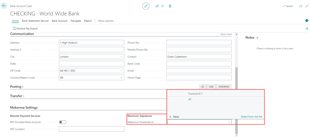 Apply threshold to bank account Apply threshold to bank account