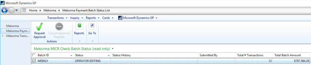 Request Approval for a Single Payment Batch - Mekorma Products for GP ...
