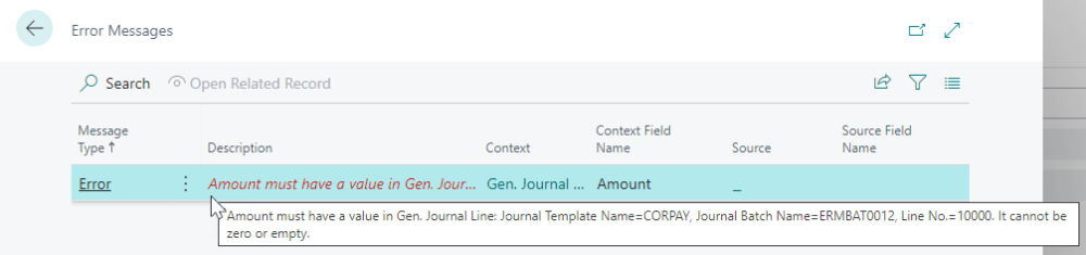 Screenshot showing a Journal Check error message.