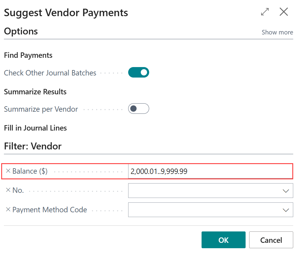 Screenshot of the Suggest Vendor Payments page as used with Build IDs.