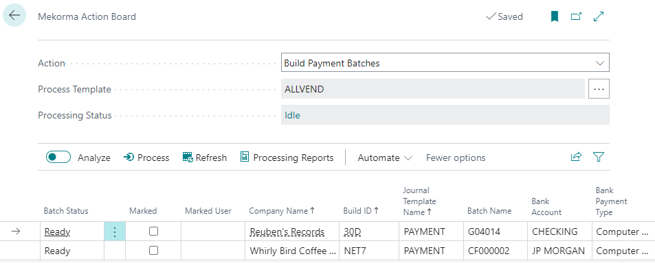 Screenshot of a batch ready to be built in Action Board.