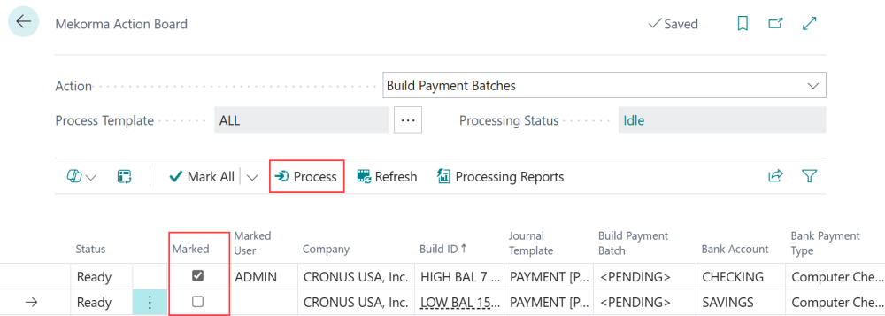 Screenshot showing marking batches to process.