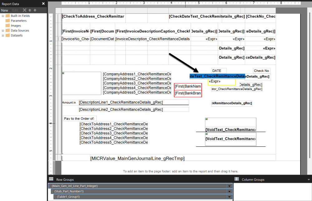 Screenshot of the check date field selected.